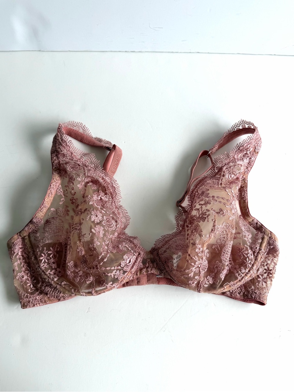 I.D. Sarrieri 34D Dusty Rose Floral Lace Sheer Underwire Bra Luxury Lingerie